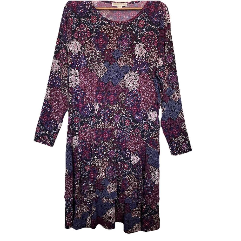 Michael Michael Kors‎ Dress Womens 2X Purple Patchwork Tiered Ruffle Patchwork - Picture 6 of 6